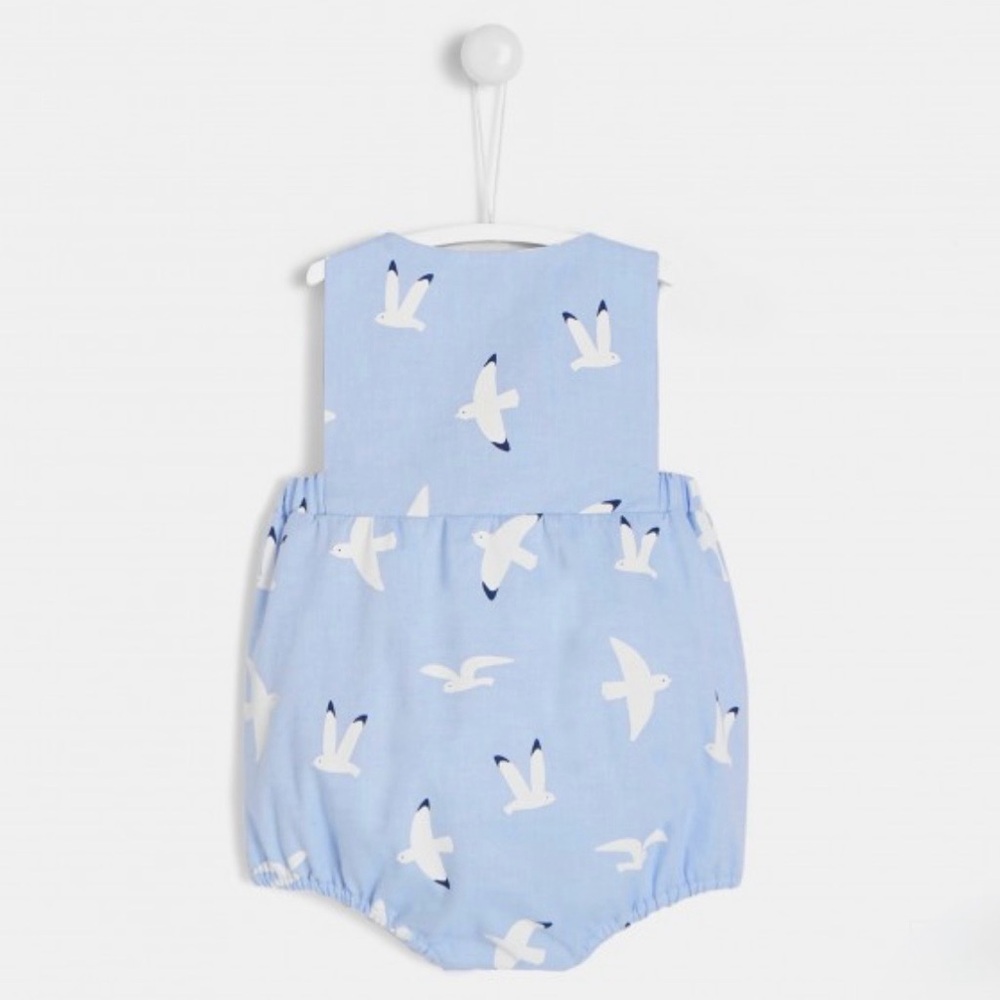 Jacadi Boys Light Blue Seagull Print Bubble Romper - Size 3M - Picture 13 of 16
